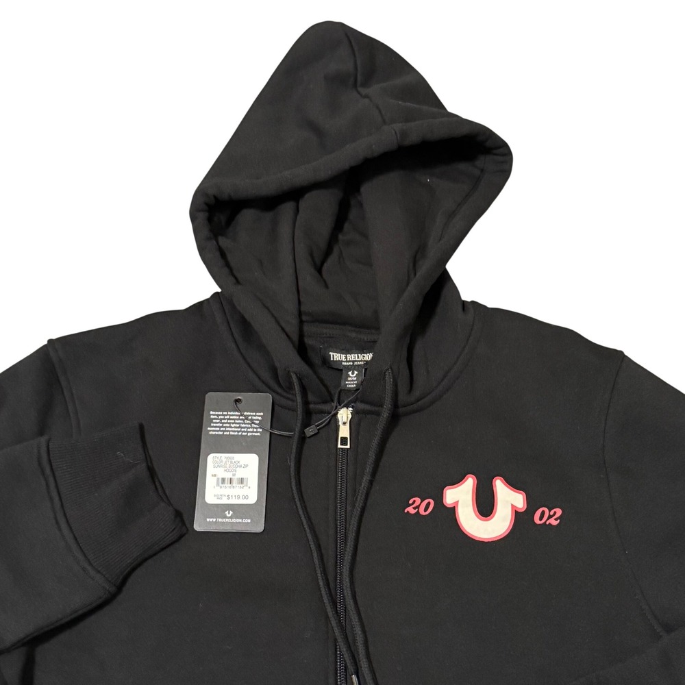 True Religion Mens Medium Black Sunrise Buddha Zip Hoodie Sweatshirt